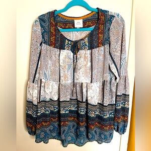 Knox Rose Boho Paisley Peasant Top Small